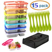 Meal Prep Containers Bento Lunch Box 7 Pack Microwave, With 7 Utensils and carrying case. Dishwasher and Freezer Safe Food Storage Container Boxes for Kids & Adults